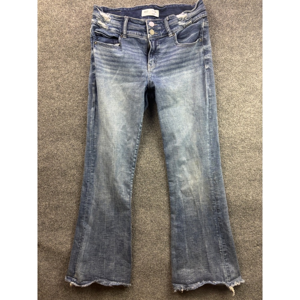 BKE Payton Jeans Womens 31 Blue Mid Rise Flare Distressed Raw Hem